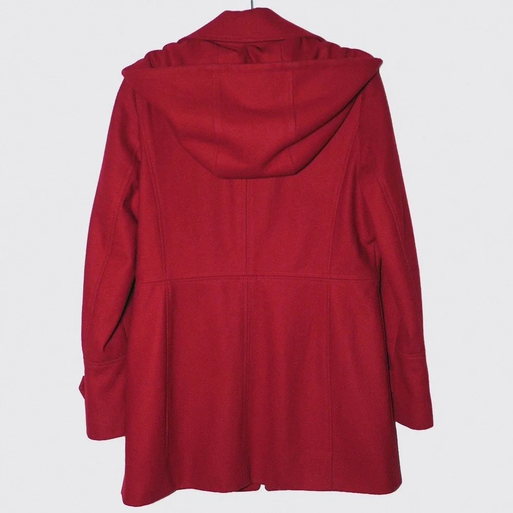 Michael Kors Ruby Red Wool Hooded Zip Coat Jacket 0X L Designer Quiet‎ Luxury